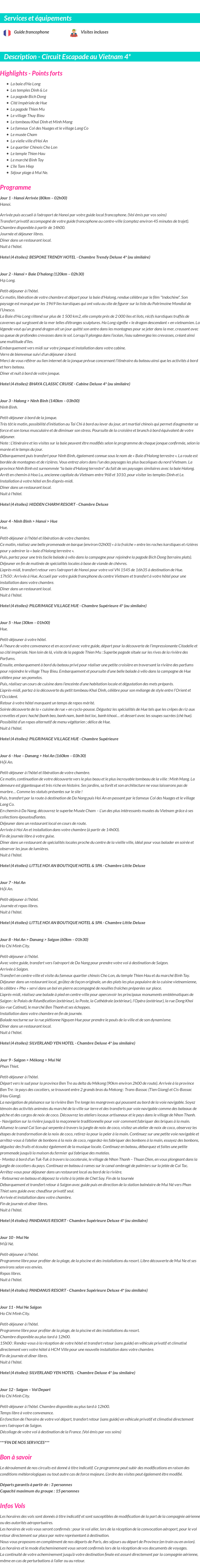 Détails du séjour