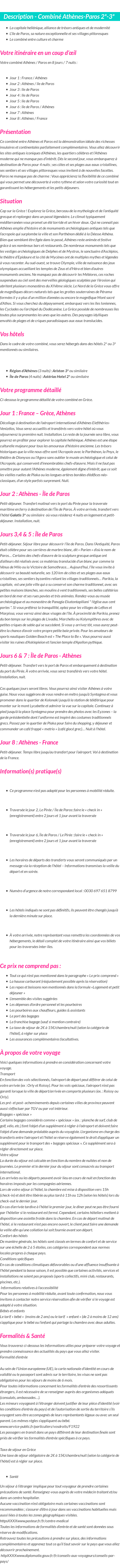 Détails du séjour