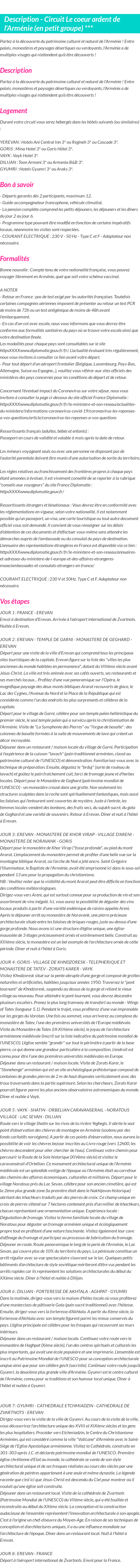 Détails du séjour