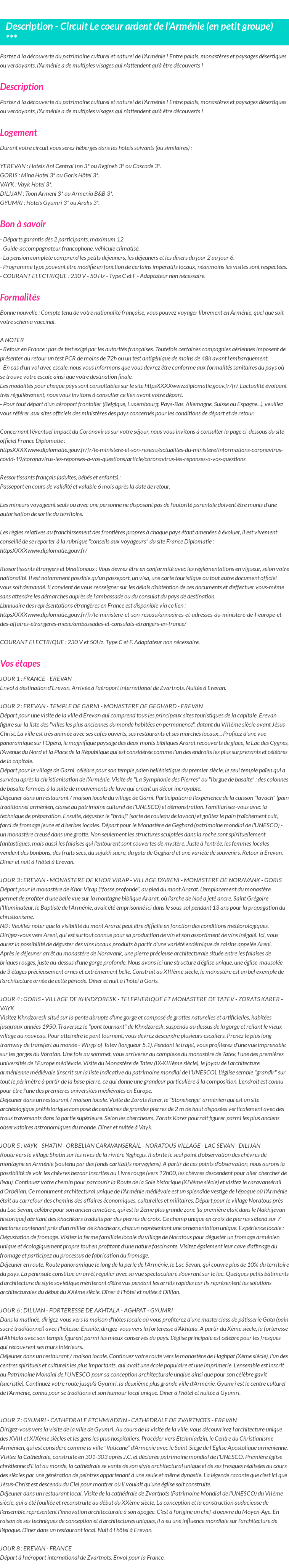 Détails du séjour