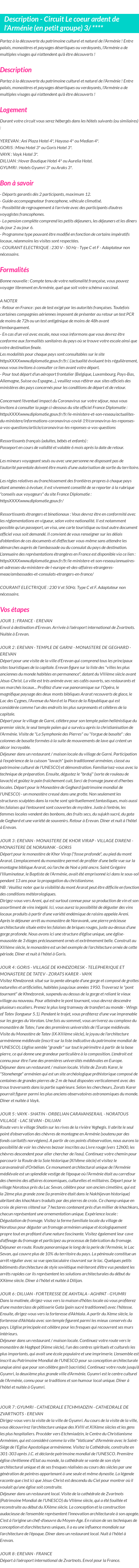 Détails du séjour