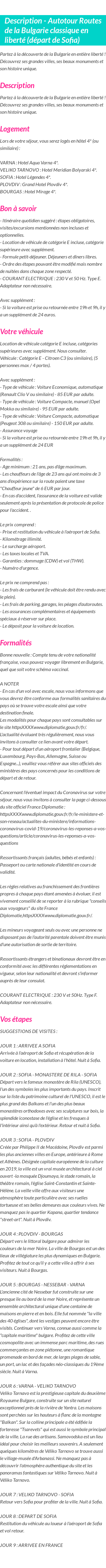 Détails du séjour