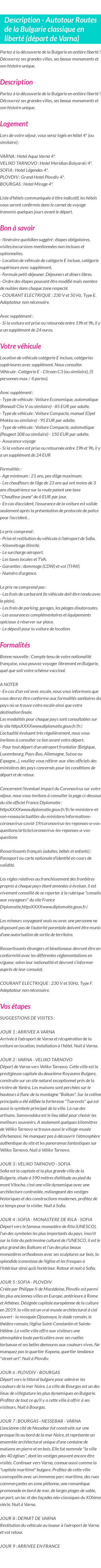 Détails du séjour