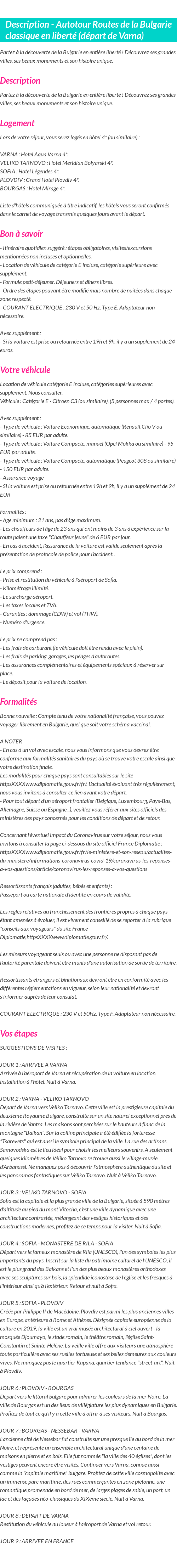 Détails du séjour