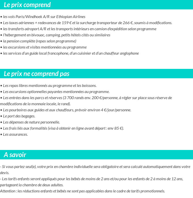 Conditions tarifaires