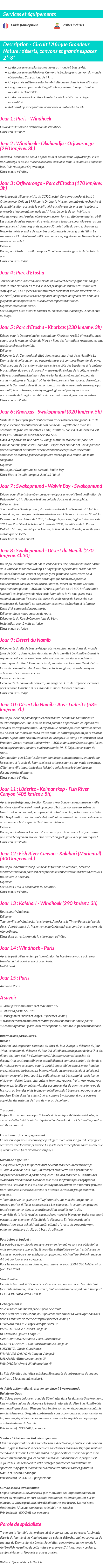 Détails du séjour