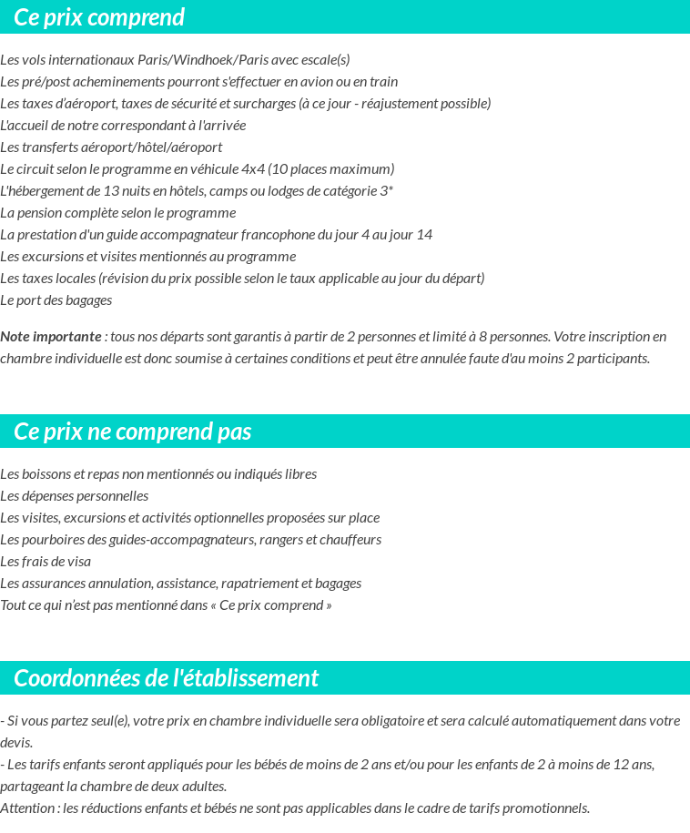 Conditions tarifaires