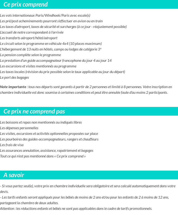 Conditions tarifaires