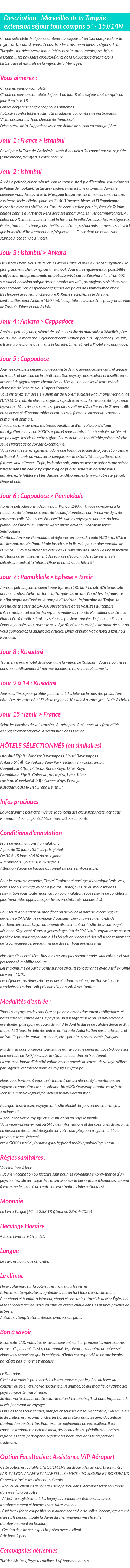 Détails du séjour