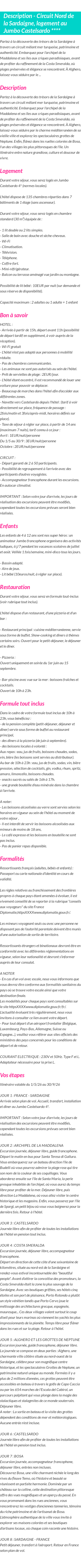 Détails du séjour