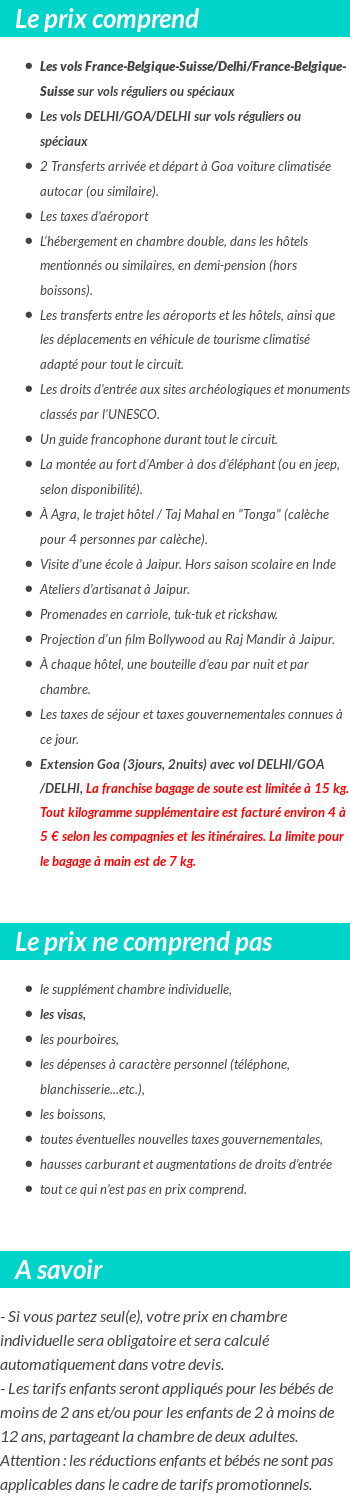 Conditions tarifaires