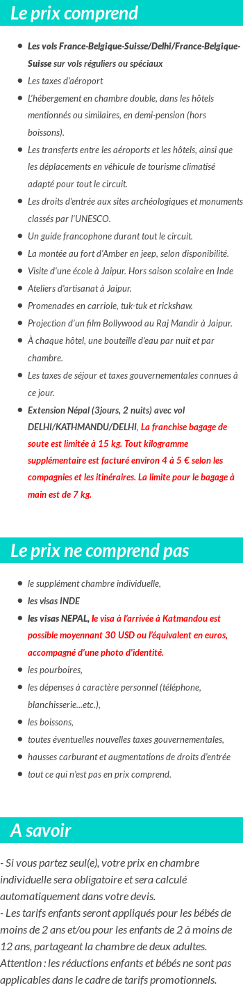 Conditions tarifaires