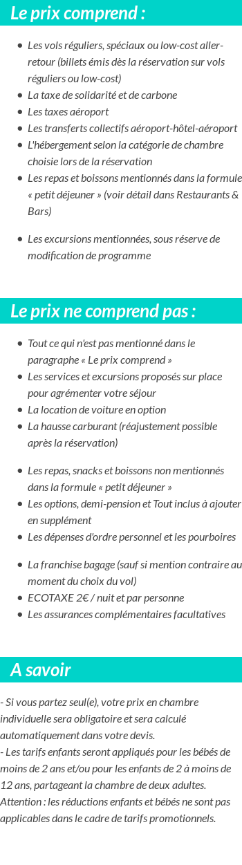 Conditions tarifaires