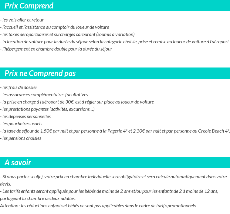Conditions tarifaires