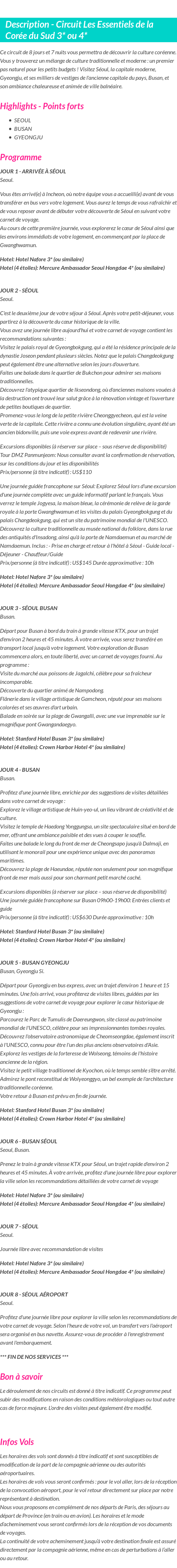 Détails du séjour