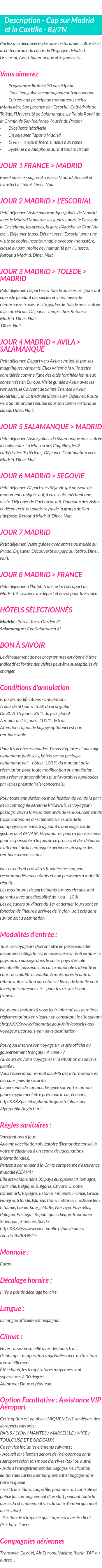 Détails du séjour