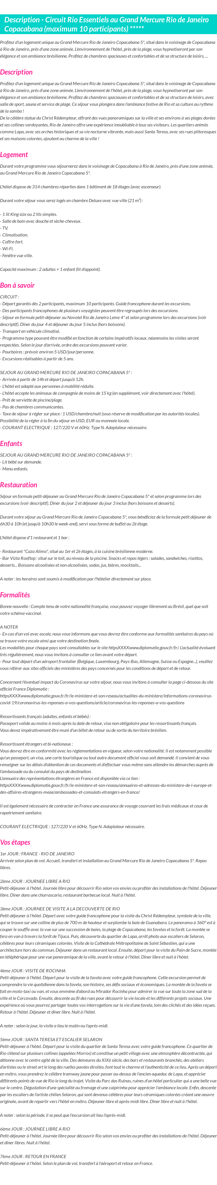Détails du séjour