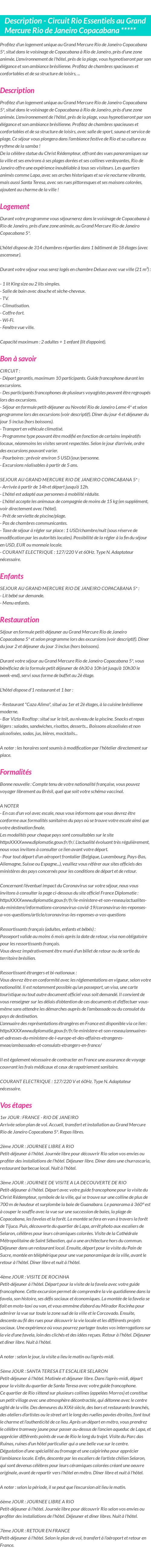 Détails du séjour