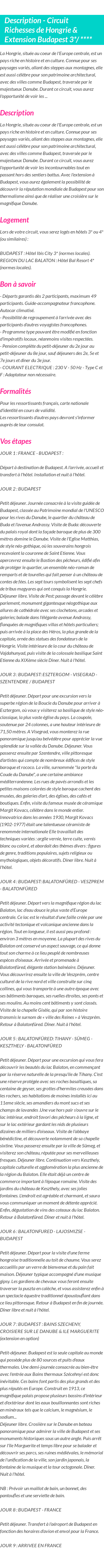 Détails du séjour