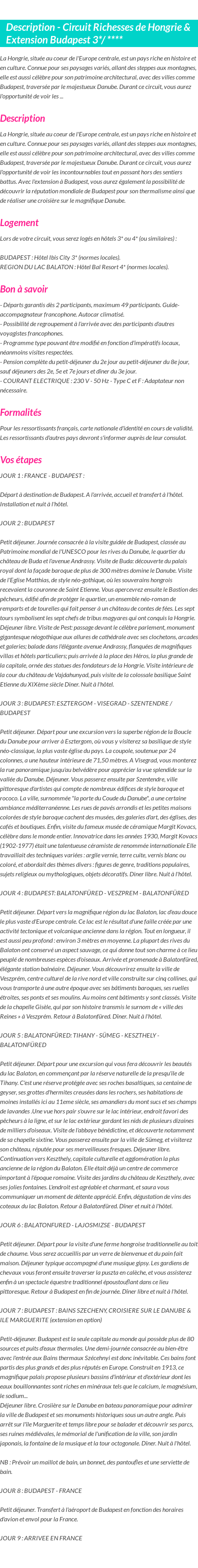 Détails du séjour