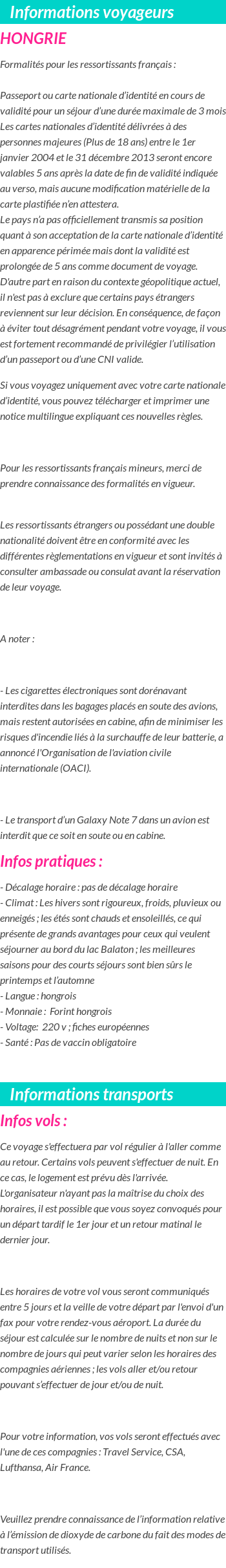 Formalités et infos voyageurs