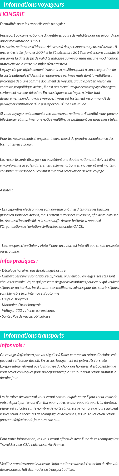 Formalités et infos voyageurs