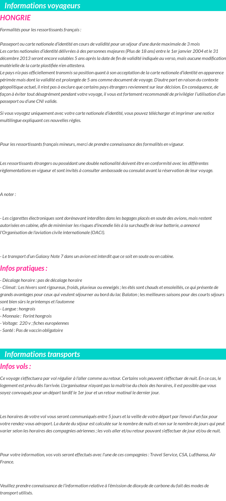 Formalités et infos voyageurs