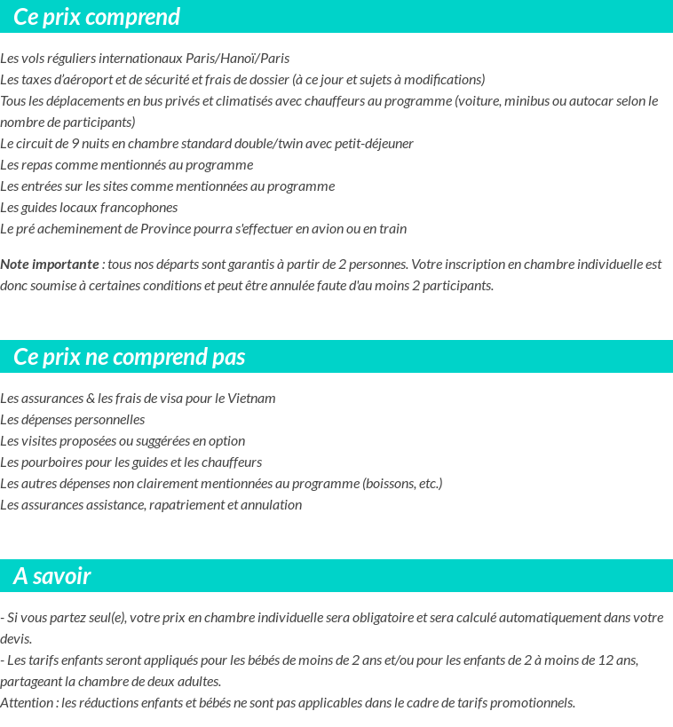 Conditions tarifaires