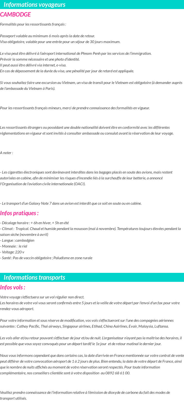 Formalités et infos voyageurs
