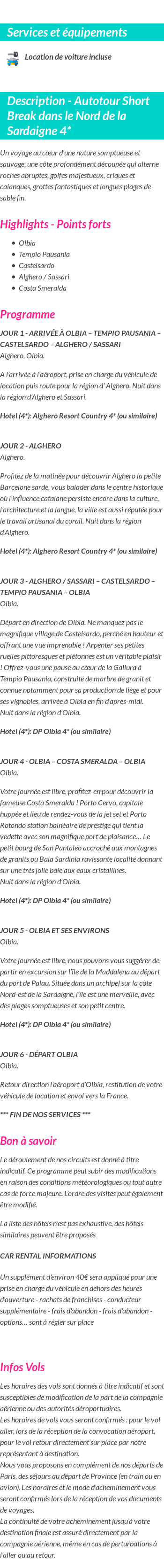 Détails du séjour