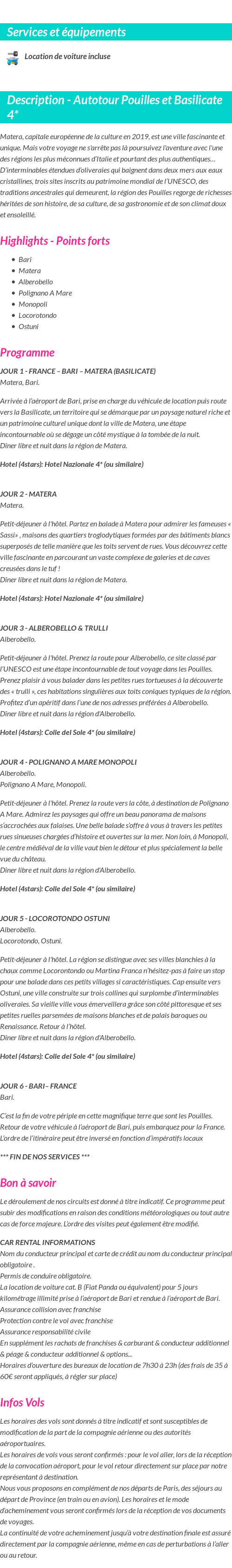 Détails du séjour
