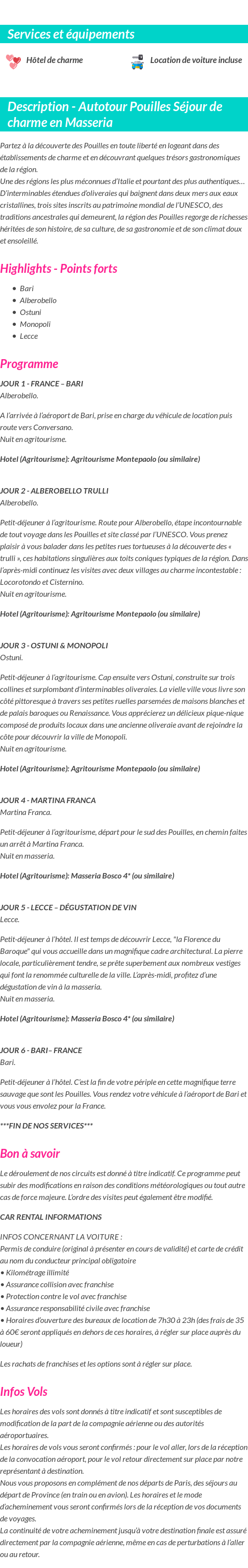 Détails du séjour