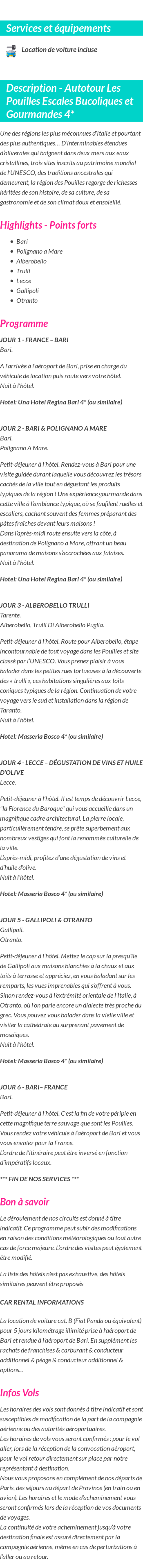 Détails du séjour