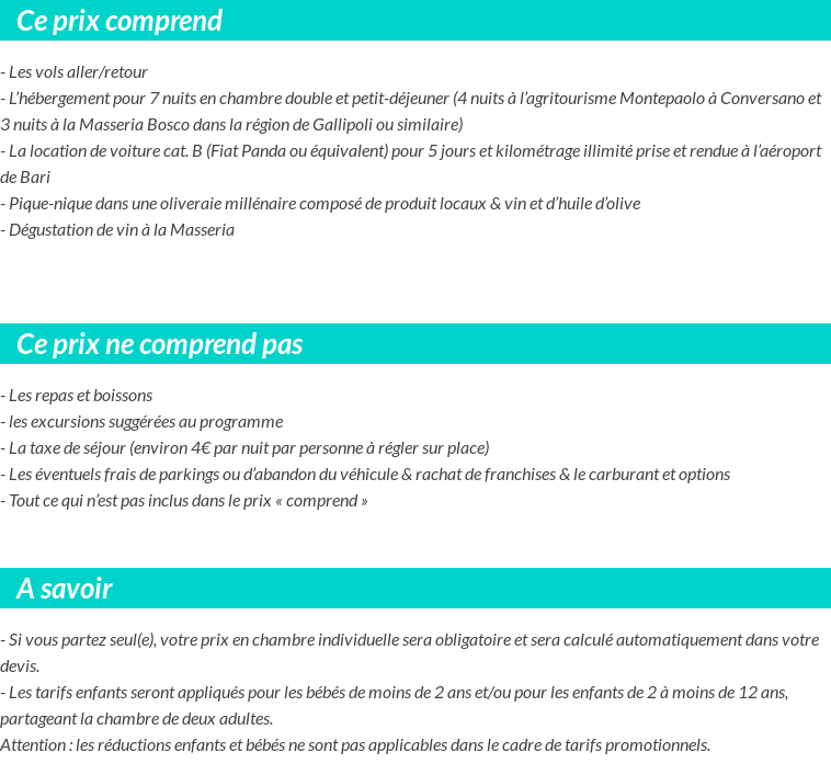 Conditions tarifaires
