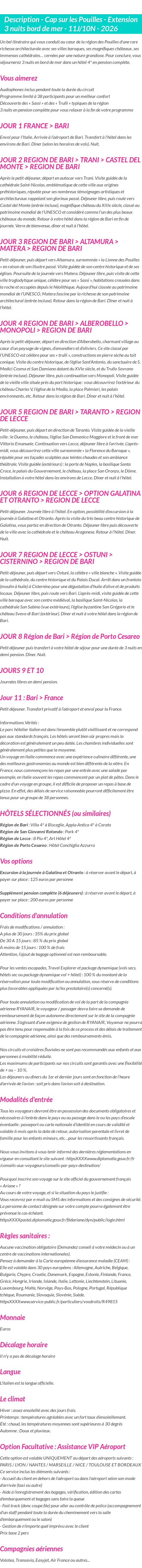 Détails du séjour