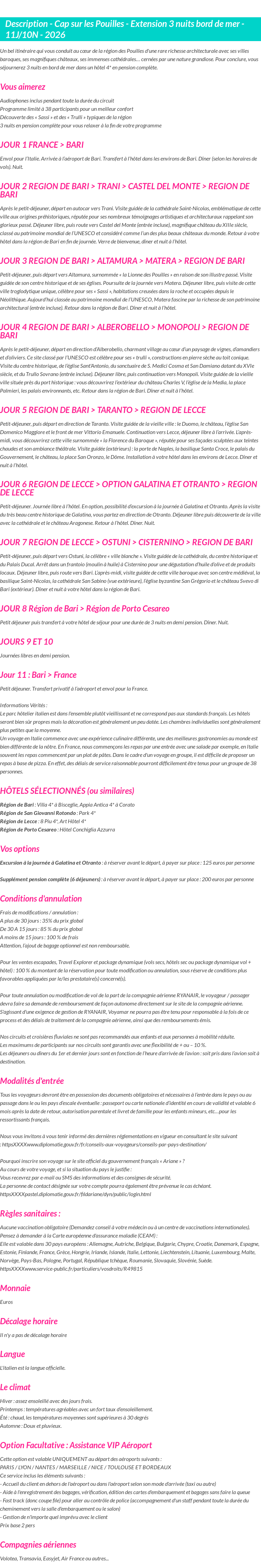 Détails du séjour