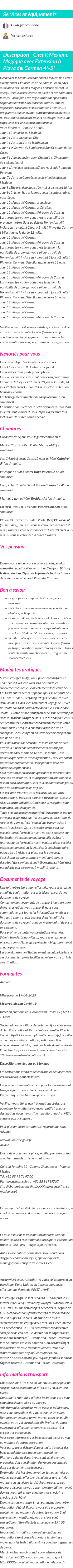 Détails du séjour