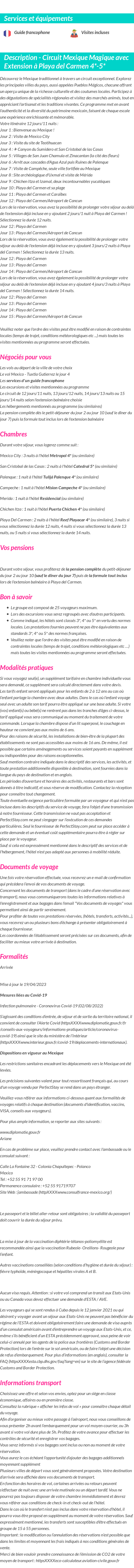 Détails du séjour