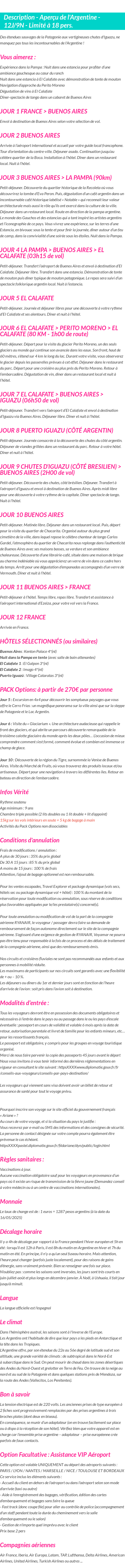 Détails du séjour