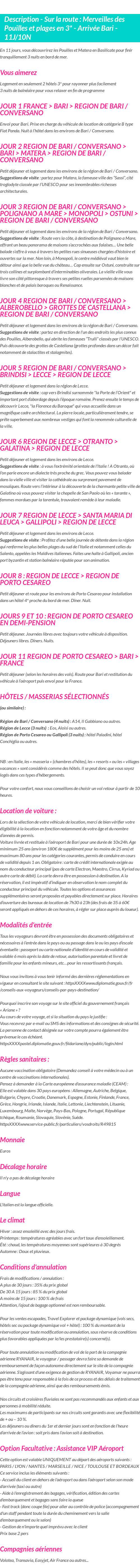 Détails du séjour