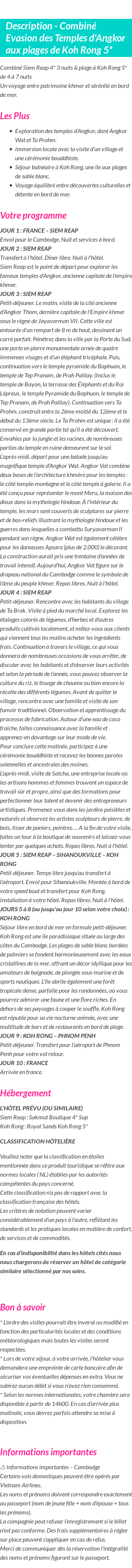 Détails du séjour