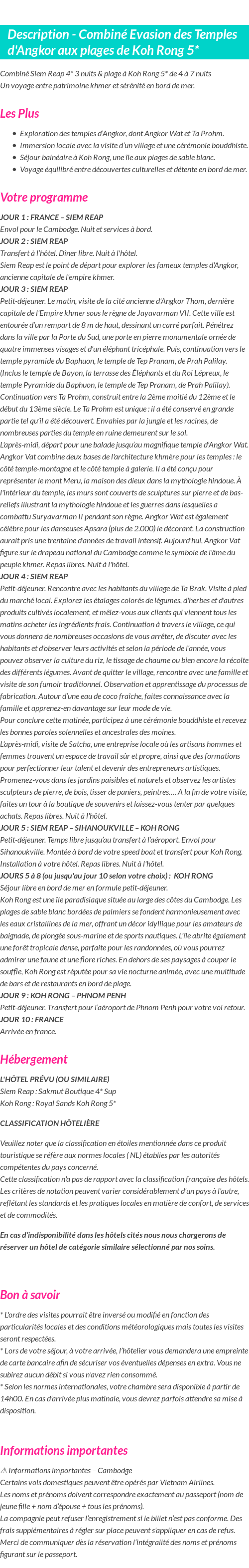Détails du séjour