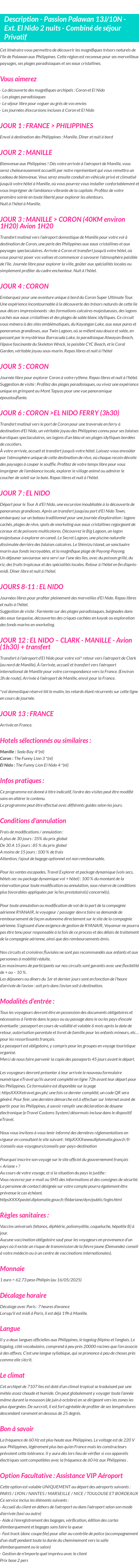 Détails du séjour