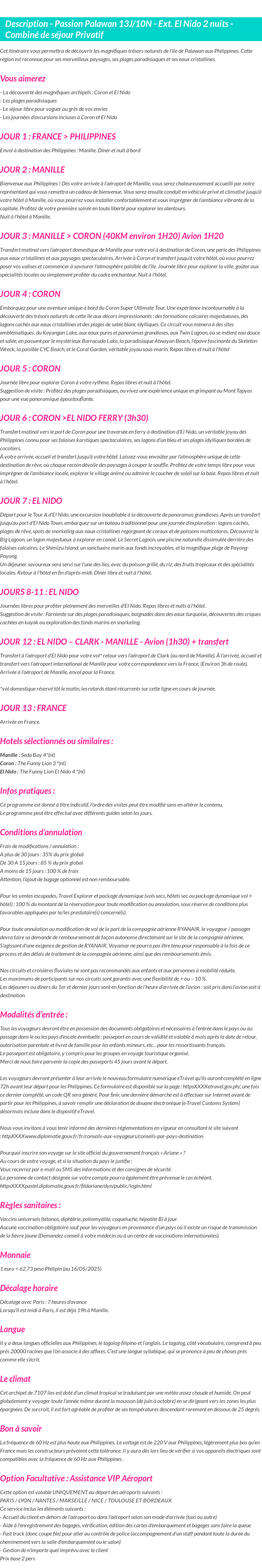 Détails du séjour