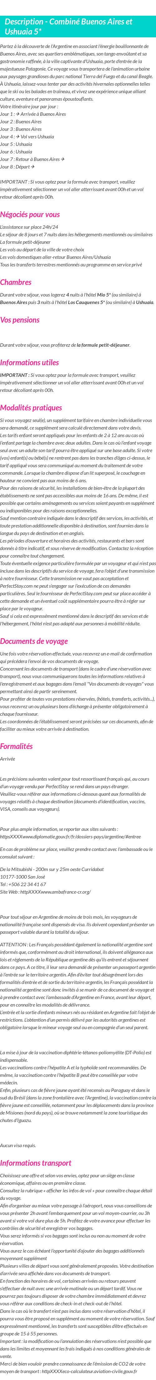 Détails du séjour