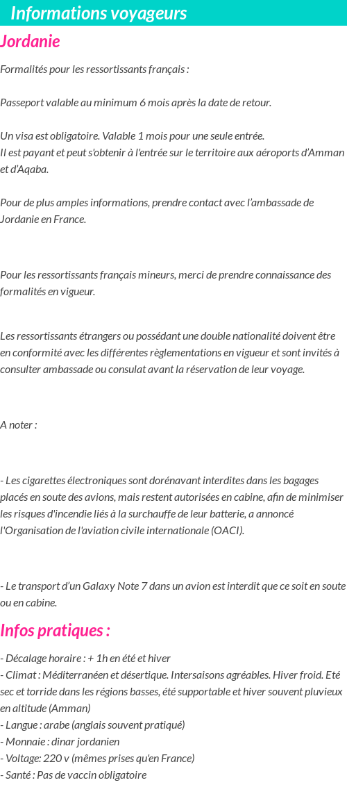 Formalités et infos voyageurs