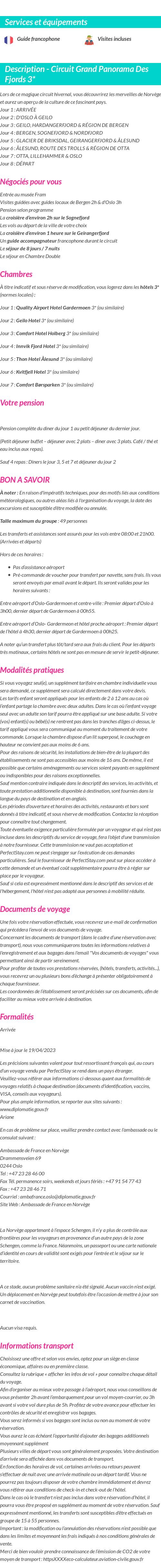 Détails du séjour