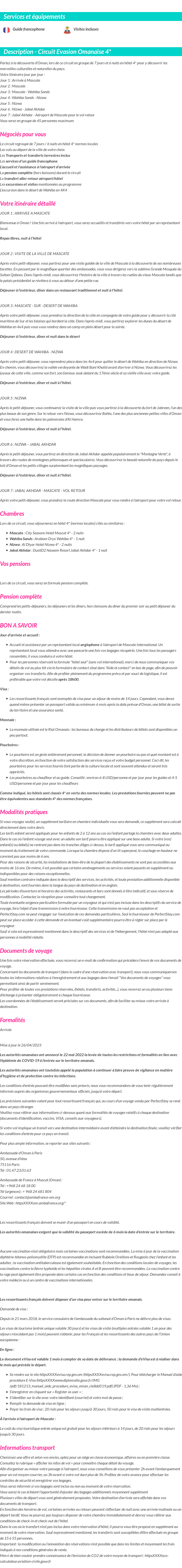 Détails du séjour