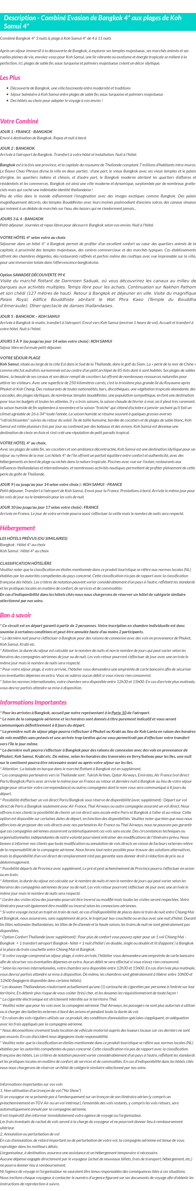 Détails du séjour
