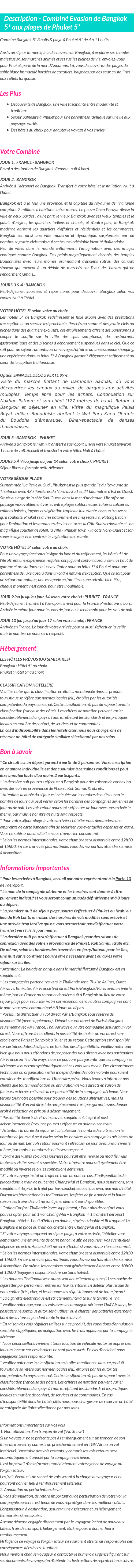 Détails du séjour